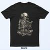Skeleton Reading Flowers Creepy Halloween Black T-Shirt