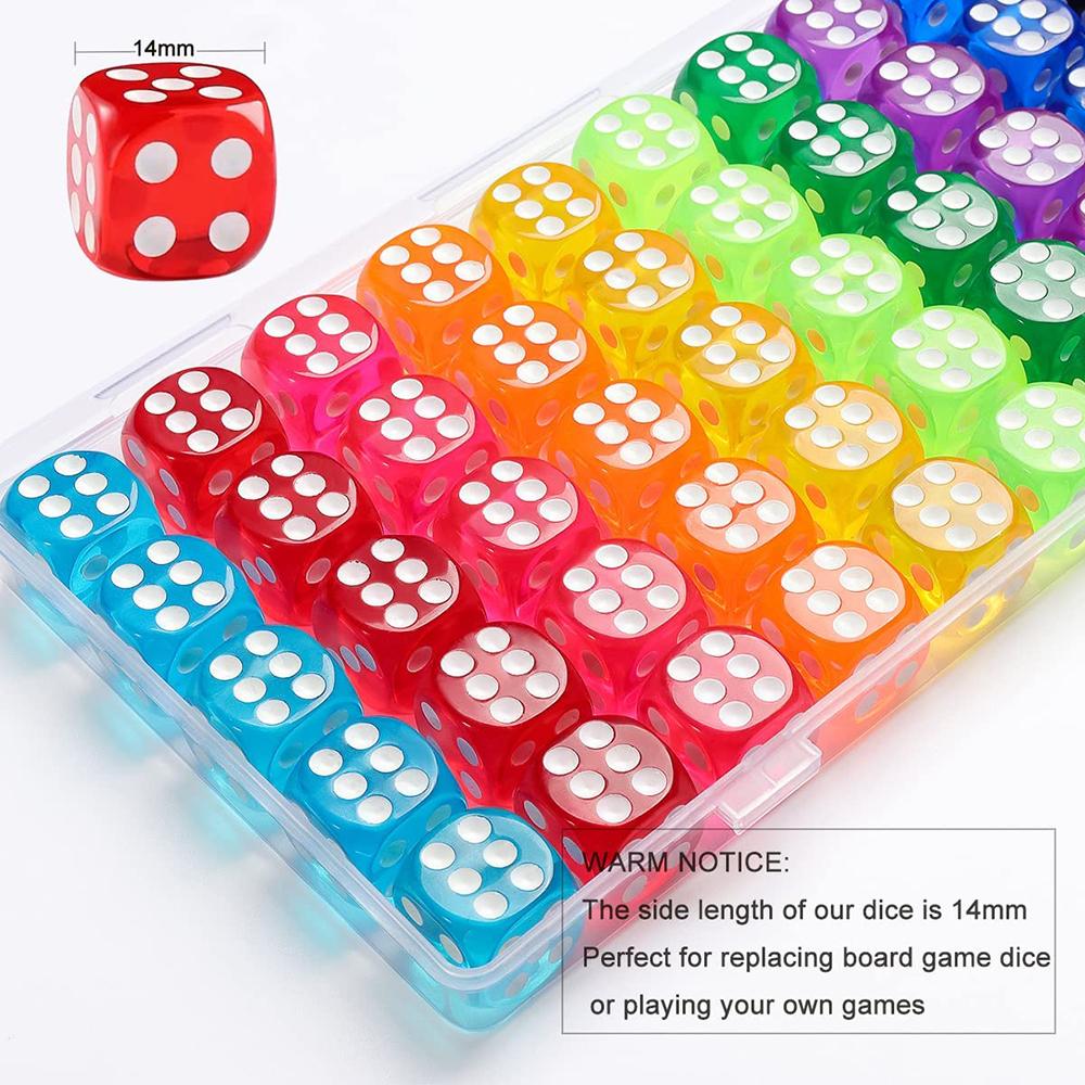 100Pcs/Set 6 Sided Dice 14Mm D6 16 Transparent Optional Color Acrylic Rounded Edges Dice For Table Board Games Party Dnd
