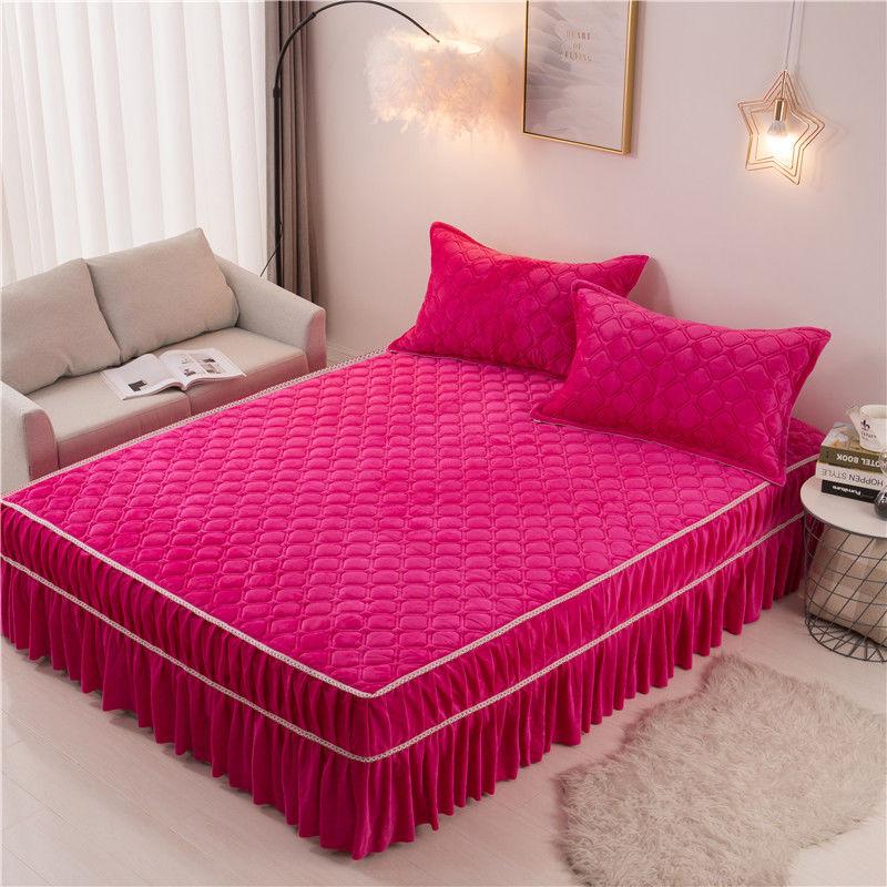 Кровать размера Queen Size, стеганая юбка для кровати из хрустального велюра, толстое теплое фланелевое покрывало, плюшевая простыня на резинке, без наволочек