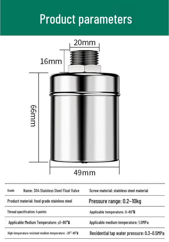 304 Stainless Steel Automatic Float Valve for Water Level Control