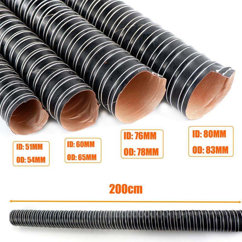 200CM 51mm 60mm 76mm ID Duct Pipe Diesel Heater Tube Hose Engine Intake Braking High Temp Resistant For Car Camper Truck Caravan