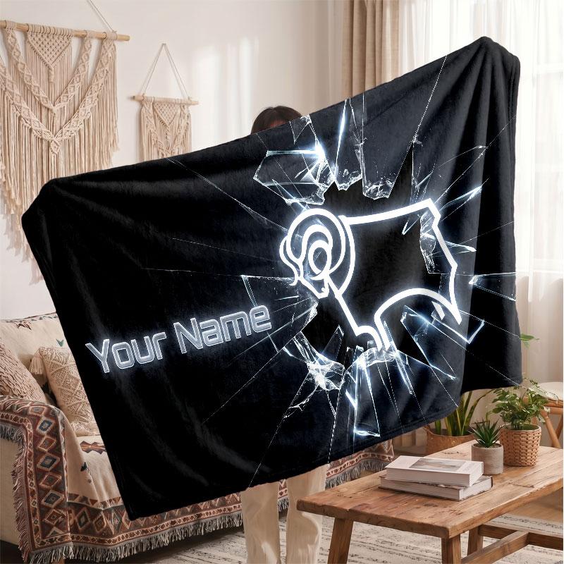 Derby County Personalized Fleece Blanket With Football Logo, Custom Name Text Soft Warm Home Throw Blanket