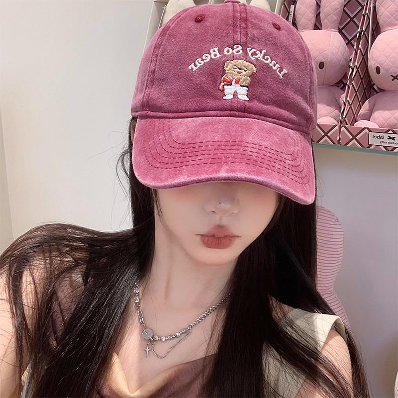 Vintage Bear Denim Baseball Cap For Women Stylish Distressed Soft Top Hat