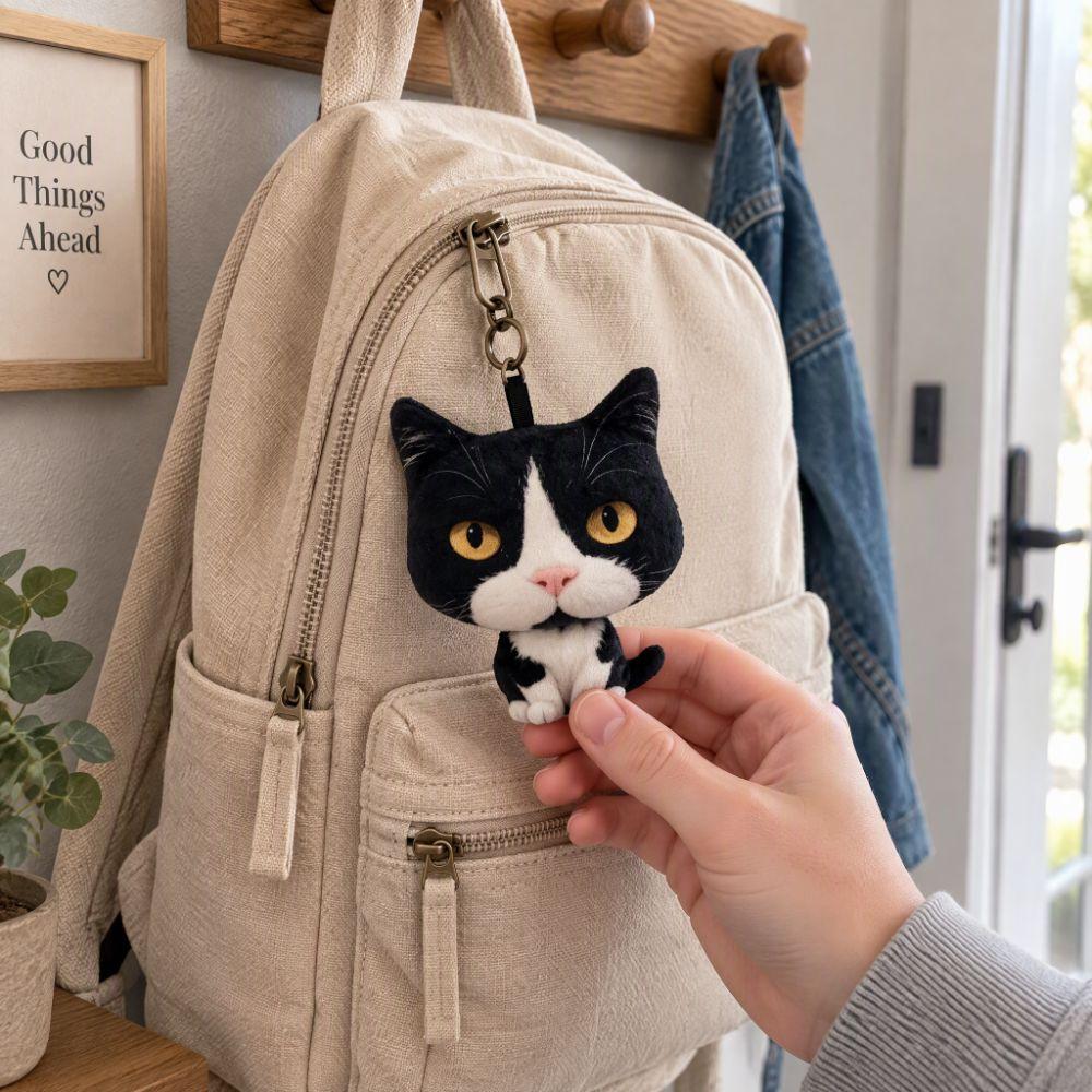 Realistic Big Face Cat Keychain Fluffy Fluffy Kitty Pendant Backpack Ornament Backpack Decoration