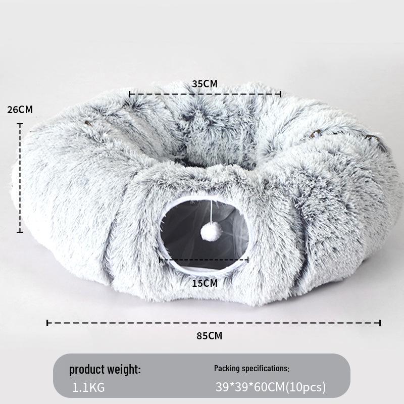 Plush Warm Cat Tunnel Nest with Removable Pad - Indoor Pet Bed