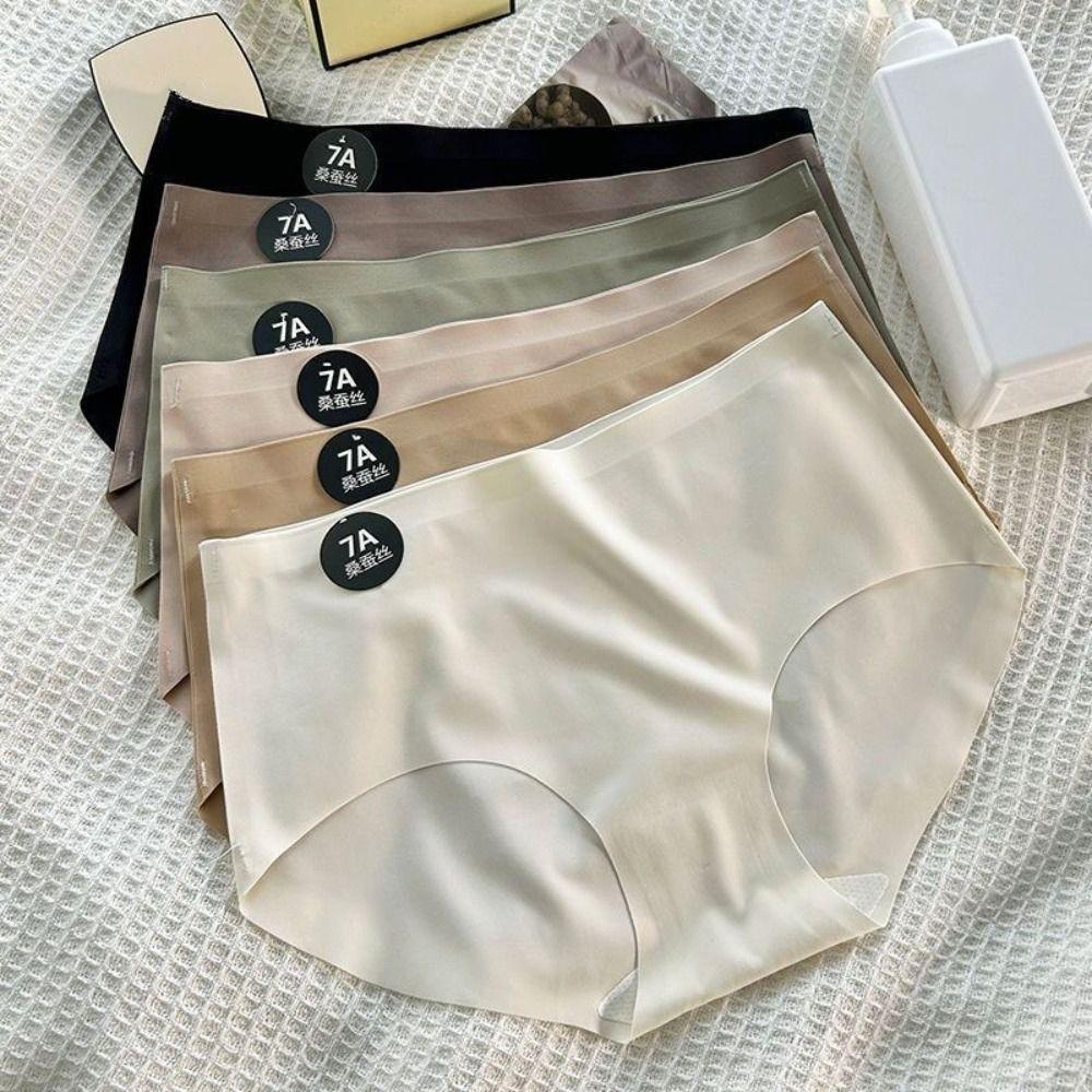 5Pcs Traceless Ice Silk Panties Mid Waist Underwear for Women Simple Seamless Briefs  Girl