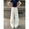 Plus Size American High Street White Cargo Jeans Women Summer High Waist Straight Loose Drape Mop Wide Leg Pants