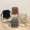 Fashion Retro Faux Suede Women Messenger Bags Tote Small Tassel Handbag For Ladies Flap Design Shoulder Crossbody Bag