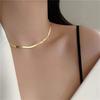 Minimalist Style Golden Color Plated Chain Herringbone Necklace Fashionable Choker Necklace For Daily And Party Decor