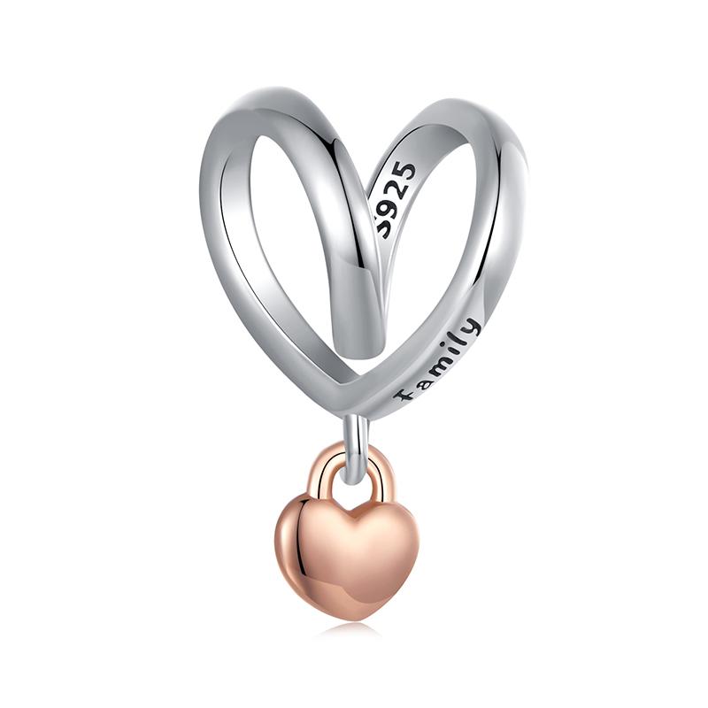 WOSTU 925 Silver Pink Love Heart Charms Bead Infinite Love Pendant Fit Bracelet Valentine Jewelry Mother's Day Gift