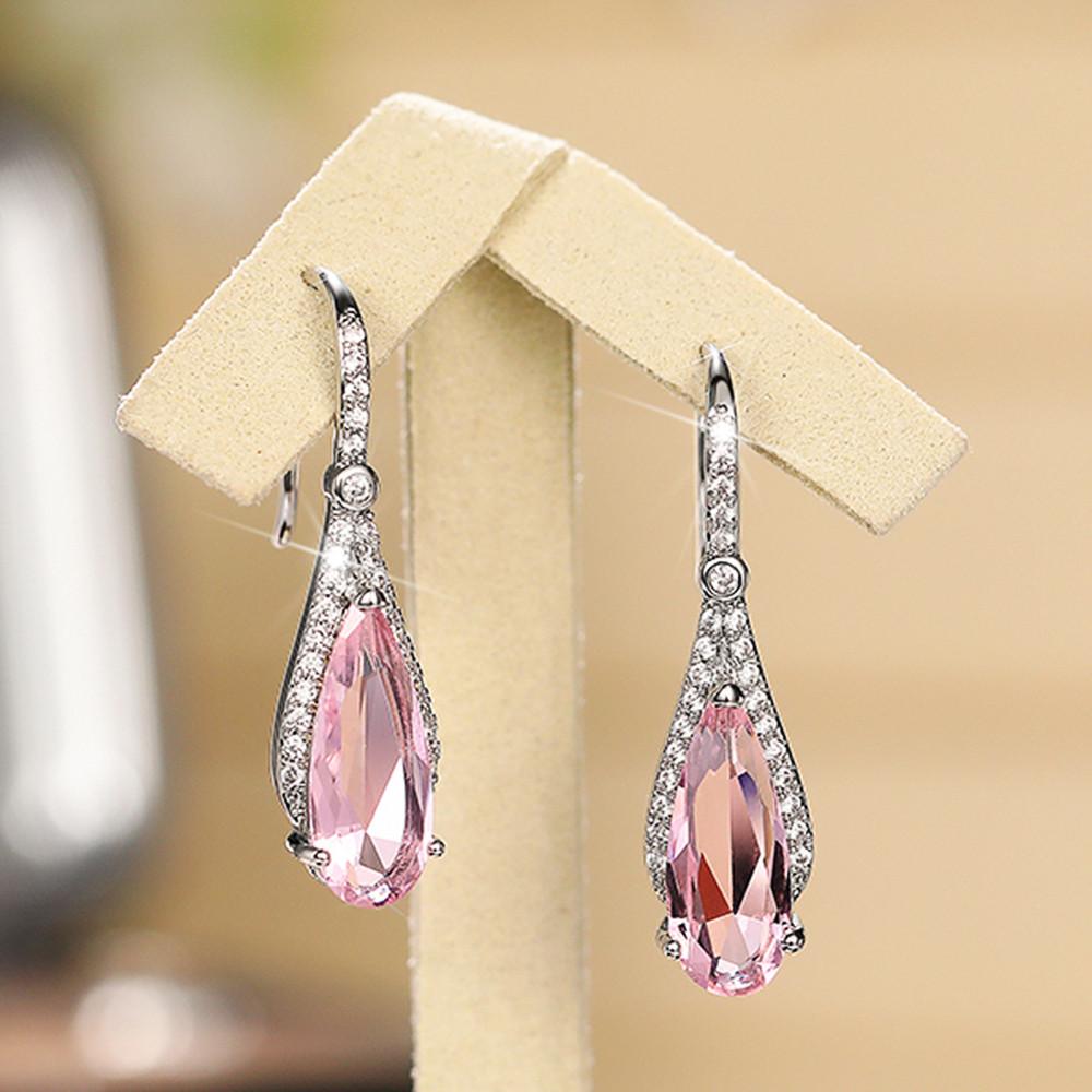 Серьги-капли Huitan Water Drop Pink с кубическим цирконием для женщин, сверкающие, для помолвки, аксессуары для ушей, темперамент, сладкие, новые ювелирные изделия