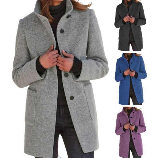 Женское пальто, сохраняющее тепло, однобортное, двойное свободное, однотонное, с карманами, с длинными рукавами, на пуговицах, средней длины