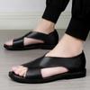 Fashion Summer New Men Sandals with Two Layers of Leather Outdoor Business Comfort Beach Shoes Flat Heel Banquet Social Men Sandals