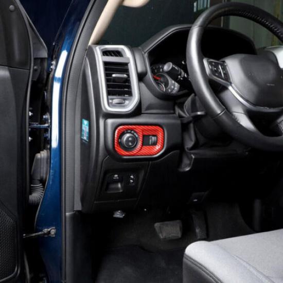 For 19-2024 Dodge RAM 1500 Red Carbon Fiber Interior Headlight Switch Cover Trim