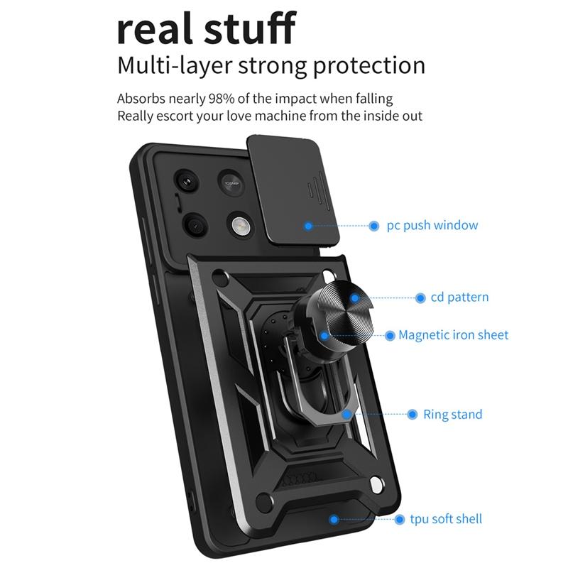 Чехол Armor для Xiaomi Poco X6 Pro C65 C40 M6 M5 F6 F5 X5 X4 F4 GT, защита объектива с кольцом, магнитный держатель, бизнес-чехол с полной защитой