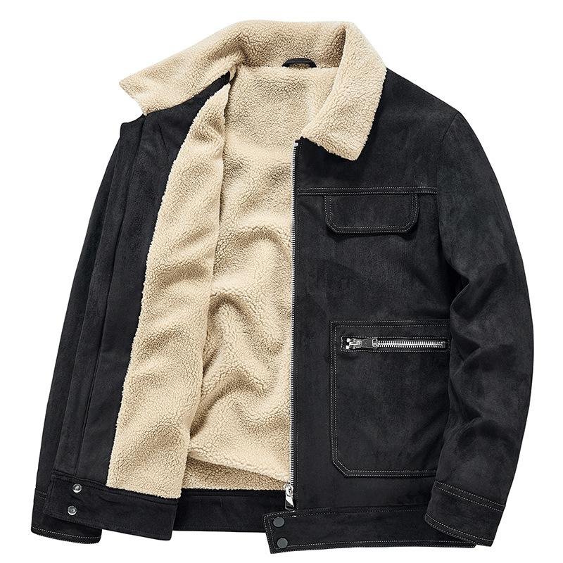 Осенне-зимняя мужская куртка с несколькими карманами, мужская рабочая замшевая куртка из эластичного флиса и хлопка