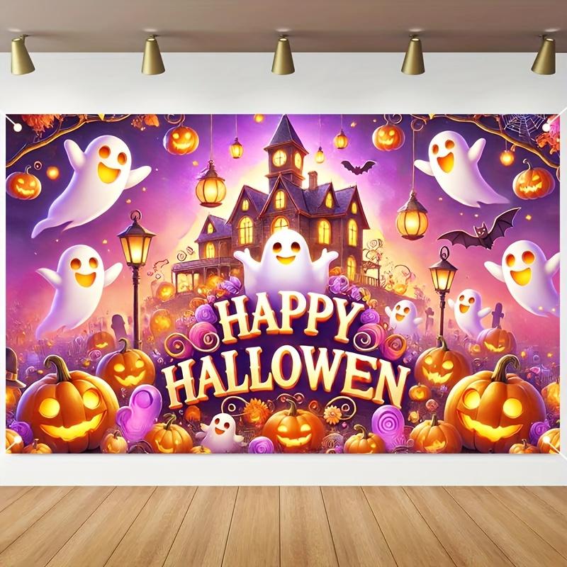 1 piece 2D flat Halloween party banner - polyester material - background with ghosts .PMJ