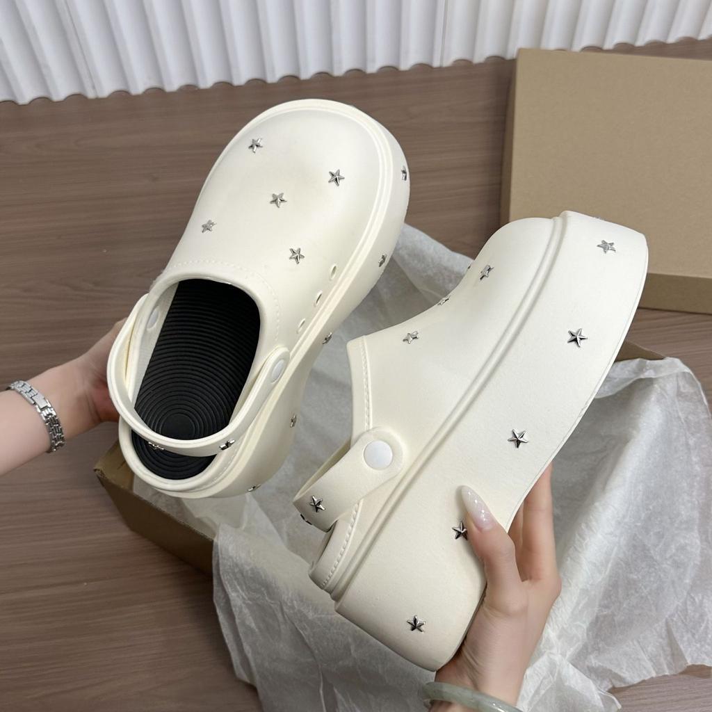 2025 Spring and Autumn New Cute Baotou Half Drag Non-slip Deodorant Sandals Small Man Height Increase Thick-soled Hole Shoes Women's