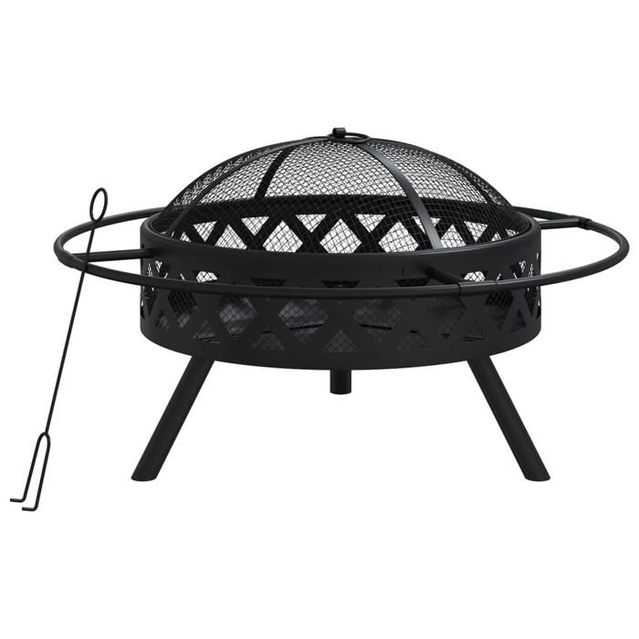 VidaXL Fire Pit with Poker, Barbecue Fire Pit with Bowl, Camping Fire Pit with Lid, Fire Pit with Ring Garden 360058
