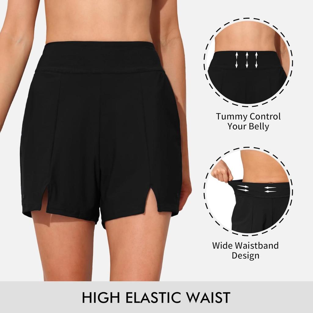 Charmleaks женские шорты для плавания с карманами, купальный костюм с высокой талией, плавки с контролем живота, купальник