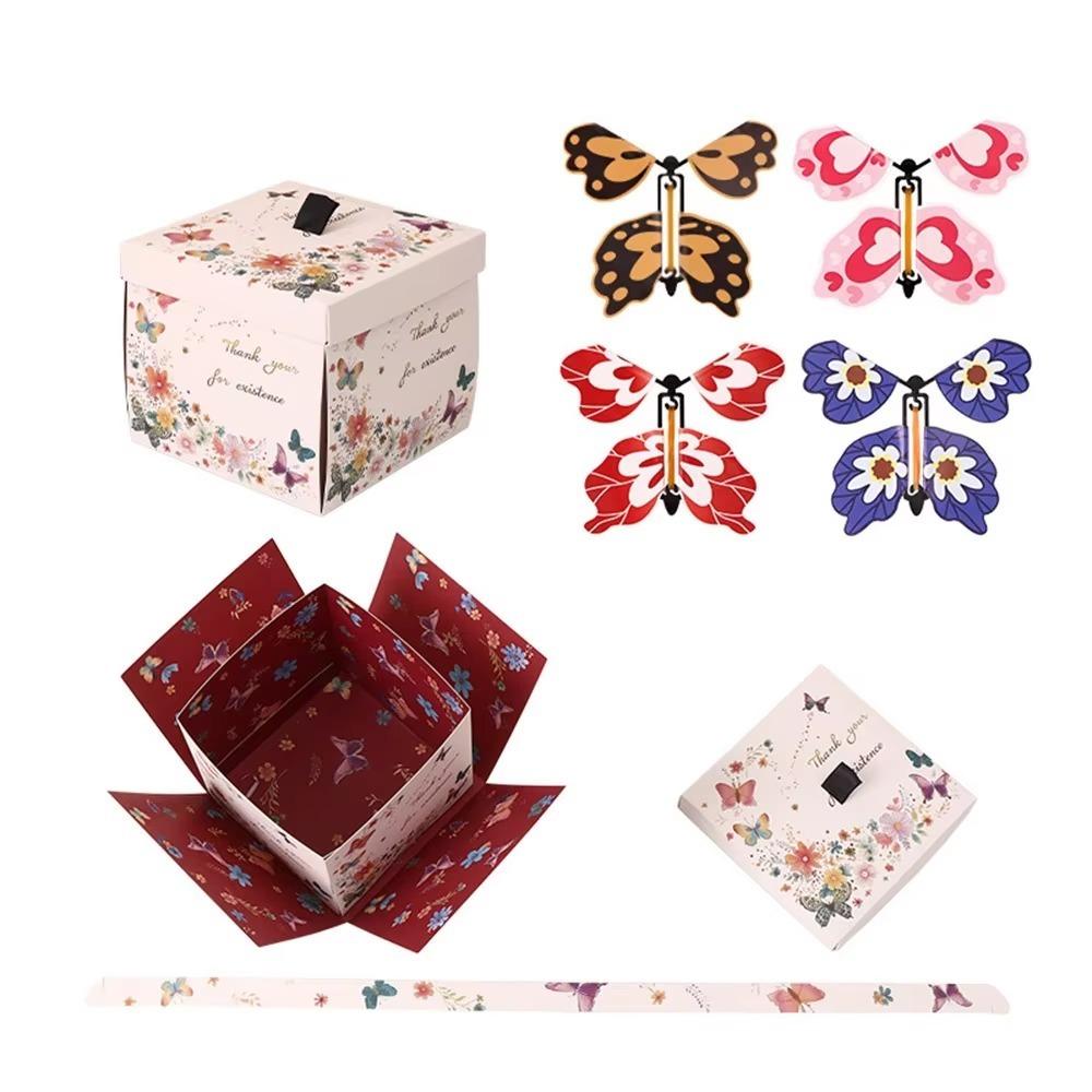 Multicolor Flying Butterfly Gift Box Paper Auto Expand Exploding Gift Box Wind Up Mechanism Novelty Present Box