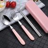 Spoon Fork Chopstick Cutlery Set Lunch Tableware With Box Portable Travel Use Dinnerware Kit Stainless Steel Kitchen Accessories