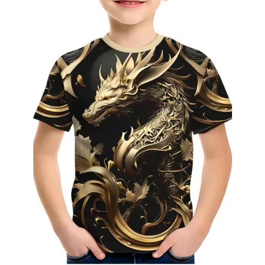 3D Digital Print Kids Stylish Lion Dragon Animal Pattern T-Shirt Boys Short Sleeve Crew Neck Casual T-shirts