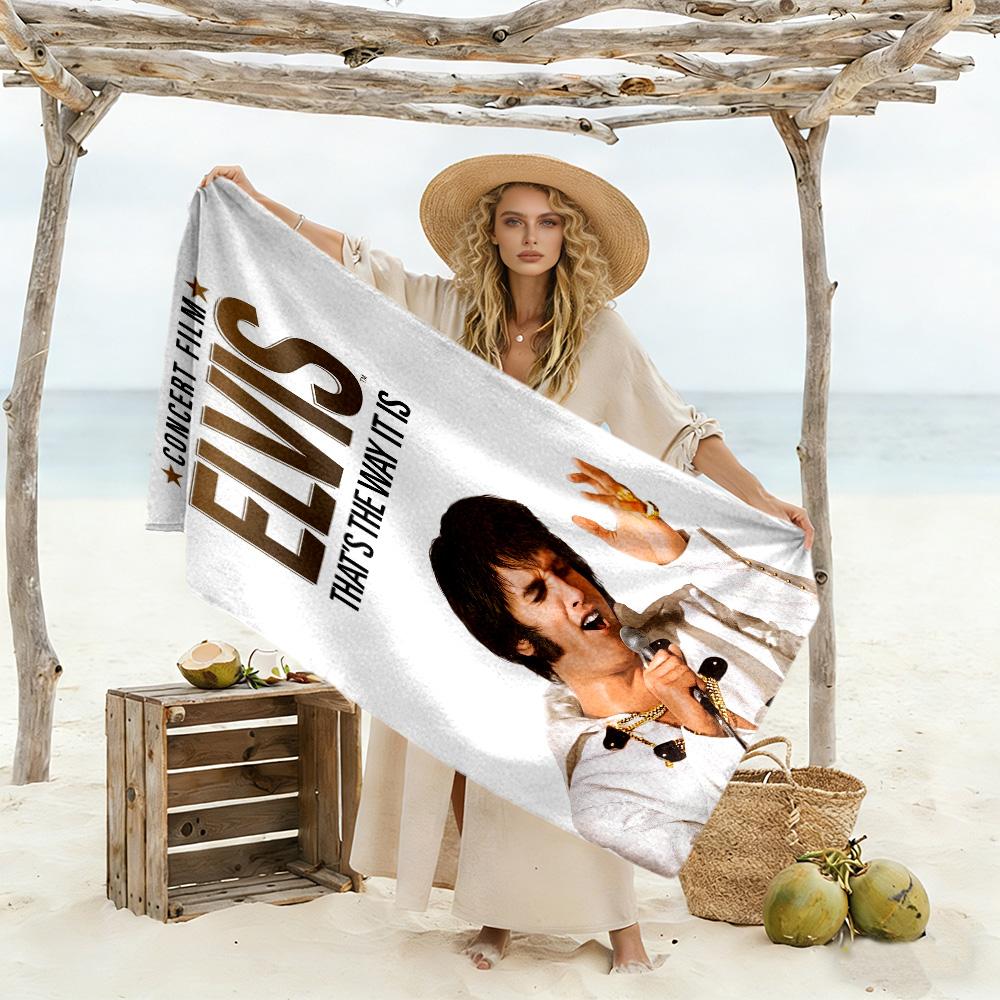 Golden Elvis Anniversary Beach Towel Super Soft Microfiber Quickdry Fabric Comfortable Lightweight