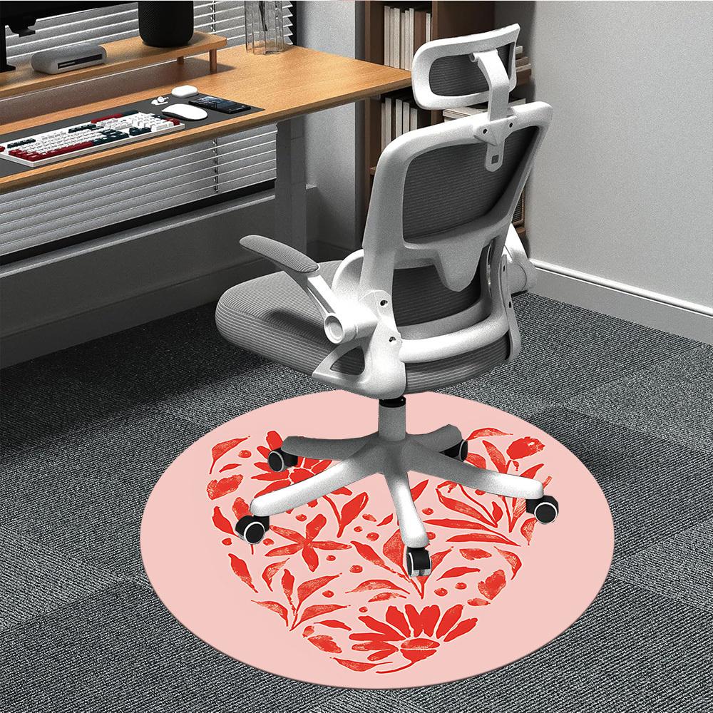 1pc Floral Heart Office Round Area Rug, Mat Suitable For Office, Under Office Chairs Bedroom Living Room Home Decor, Room Deco