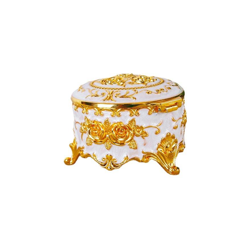 Metal Creative European Vintage Jewelry Box Small Gold-plated Hand-painted High-end Rose Jewelry Storage Box Cotton Swab Box