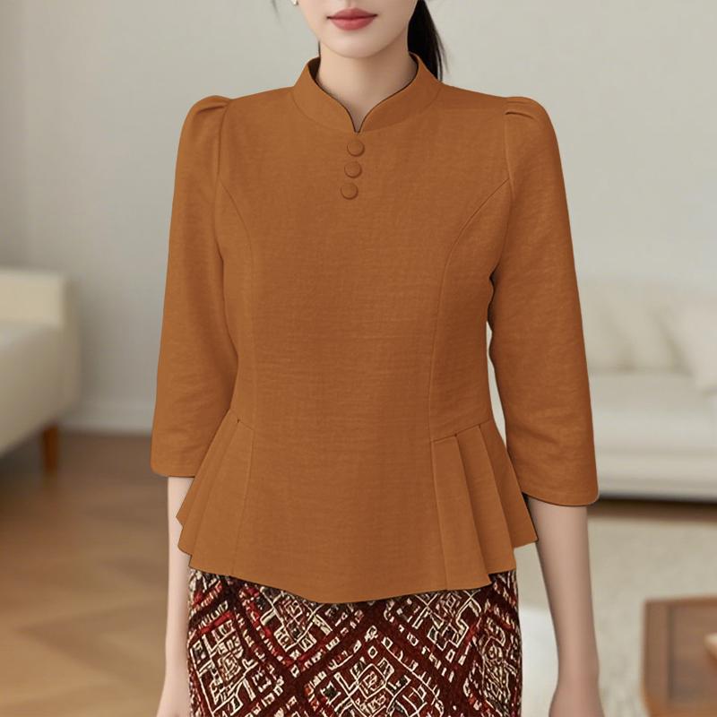 ZANZEA Женская повседневная блузка в стиле ретро со стойкой и рукавом 3/4