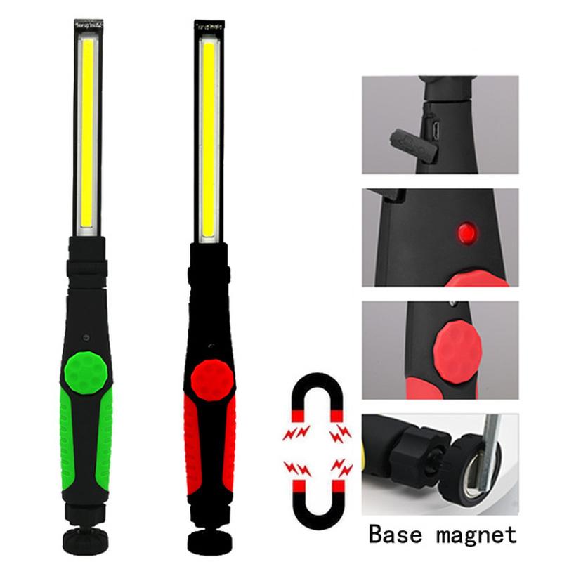Collapsible COB LED Work Light USB Rechargeable Magnet Inspection Light Mechanic Flashlight Folding Hook Camping Repair Lights