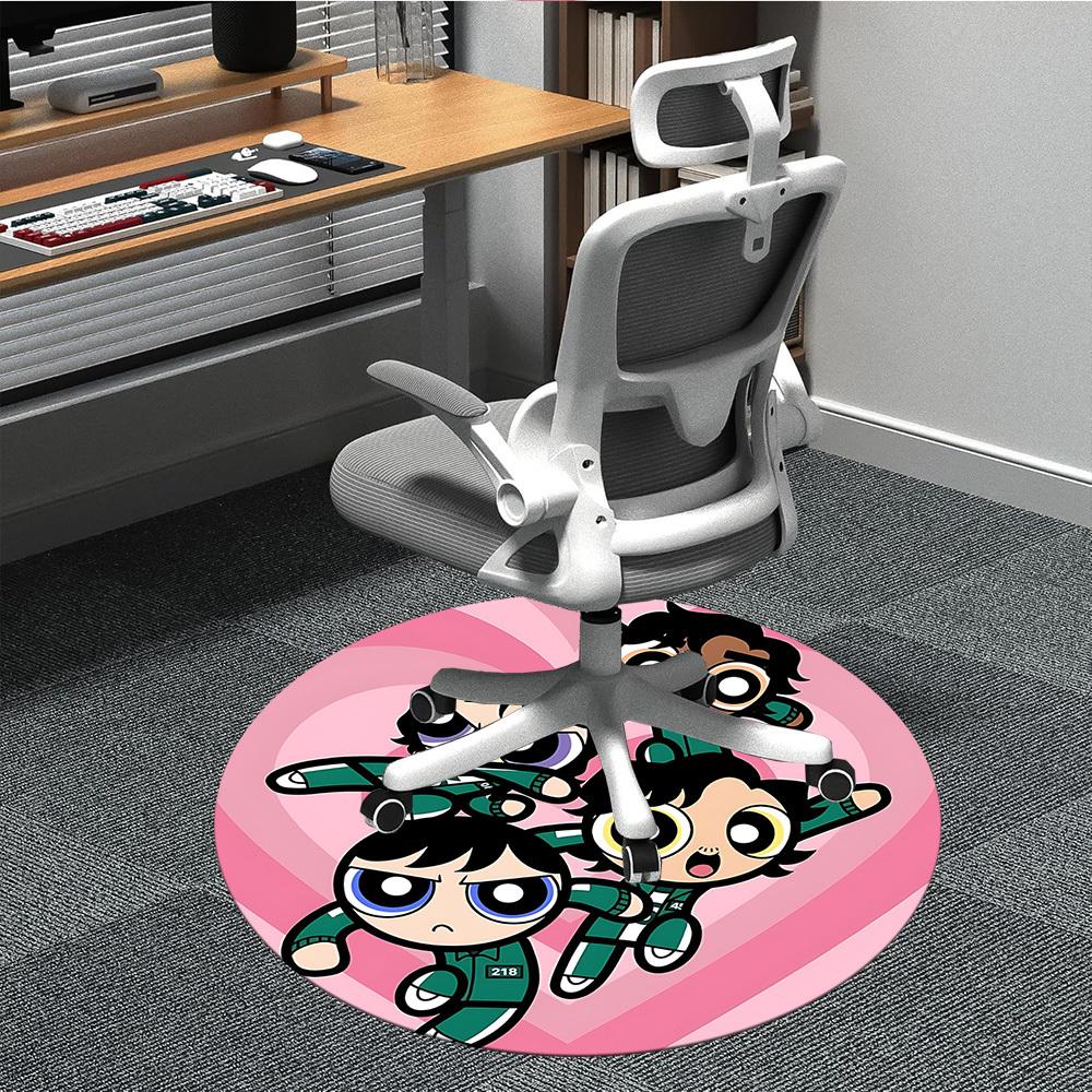 1pc Powerpuff Girls Characters Office Round Area Rug, Indoor Mat Suitable For Office, Under Office Chairs Bedroom Living Room Home Decor a0908187