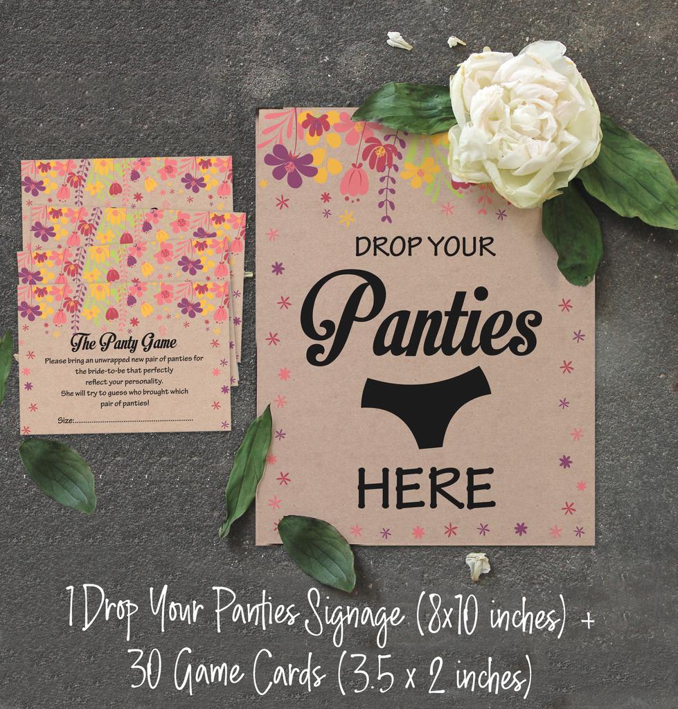 Inkdotpot Beige Girls Night Out Bachelorette Party Panty Game Rustic Kraft Floral Bridal Shower Game 1 SignA    30 Size