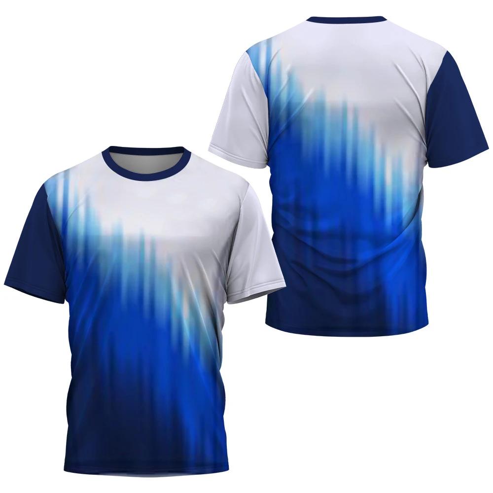 Fashionable Gradient Striped Printed T-shirt Men's Badminton and Table Tennis Training Suit Summer Casual Sports Fitness Short Sleeved Tops