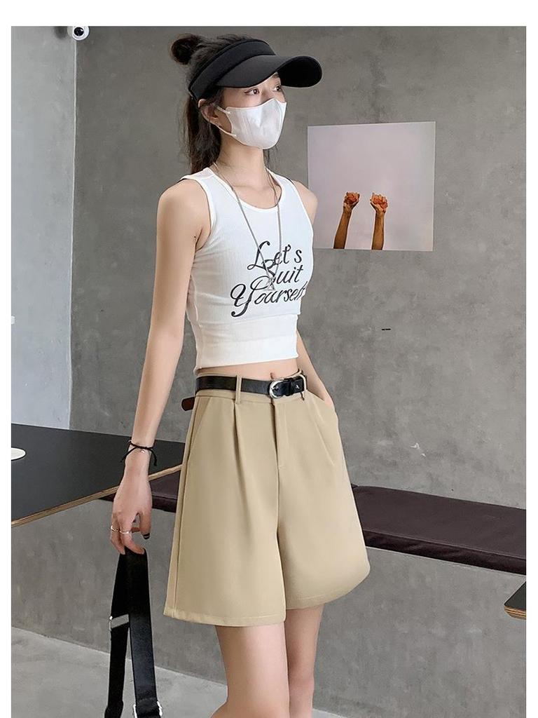 Женские летние шорты А-силуэта с высокой посадкой цвета хаки - стройнящие, для миниатюрных, из ледяного шелка, для повседневной носки