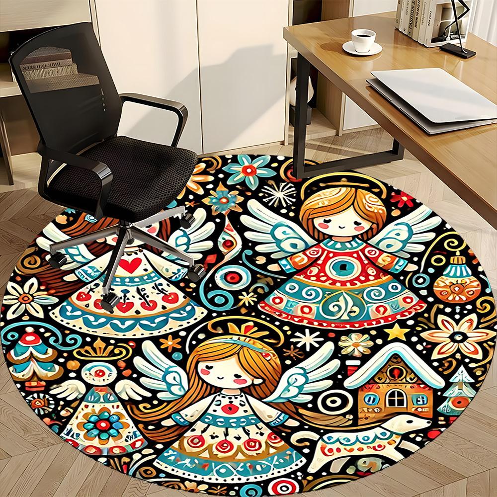 1pc Angelic Winter Office Round Area Rug, Under Office Chairs Bedroom Living Room Home Decor, Room Deco, Available in Various Sizes