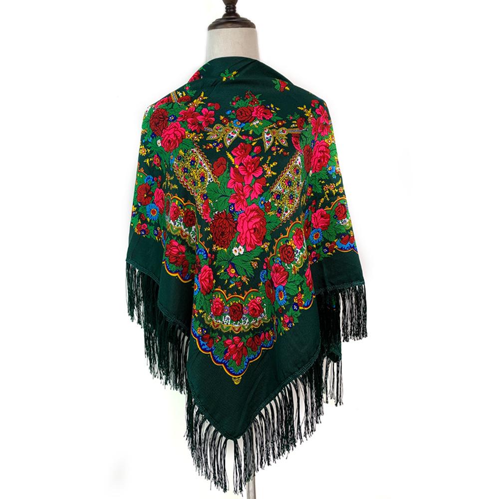 Vintage Russian Square Tassel Shawl Scarf