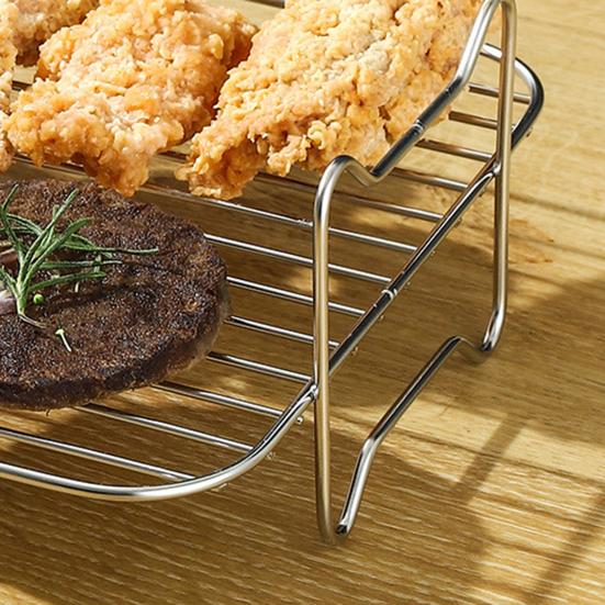 Решетка для жарения с антипригарным покрытием, термостойкая, нескользящая, для гриля, из нержавеющей стали, полированная фритюрница, аксессуары для фритюрницы, пароварка, подставка для жарки, поставка на открытом воздухе