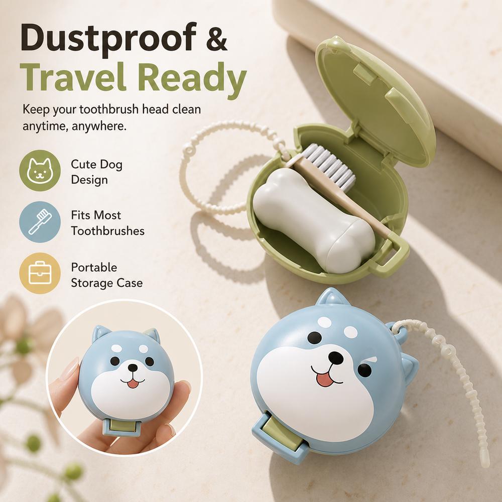 Cute Dog Head Shape Toothbrush Head Cover Dustproof Travel Toothbrush Cover Bathroom Storage