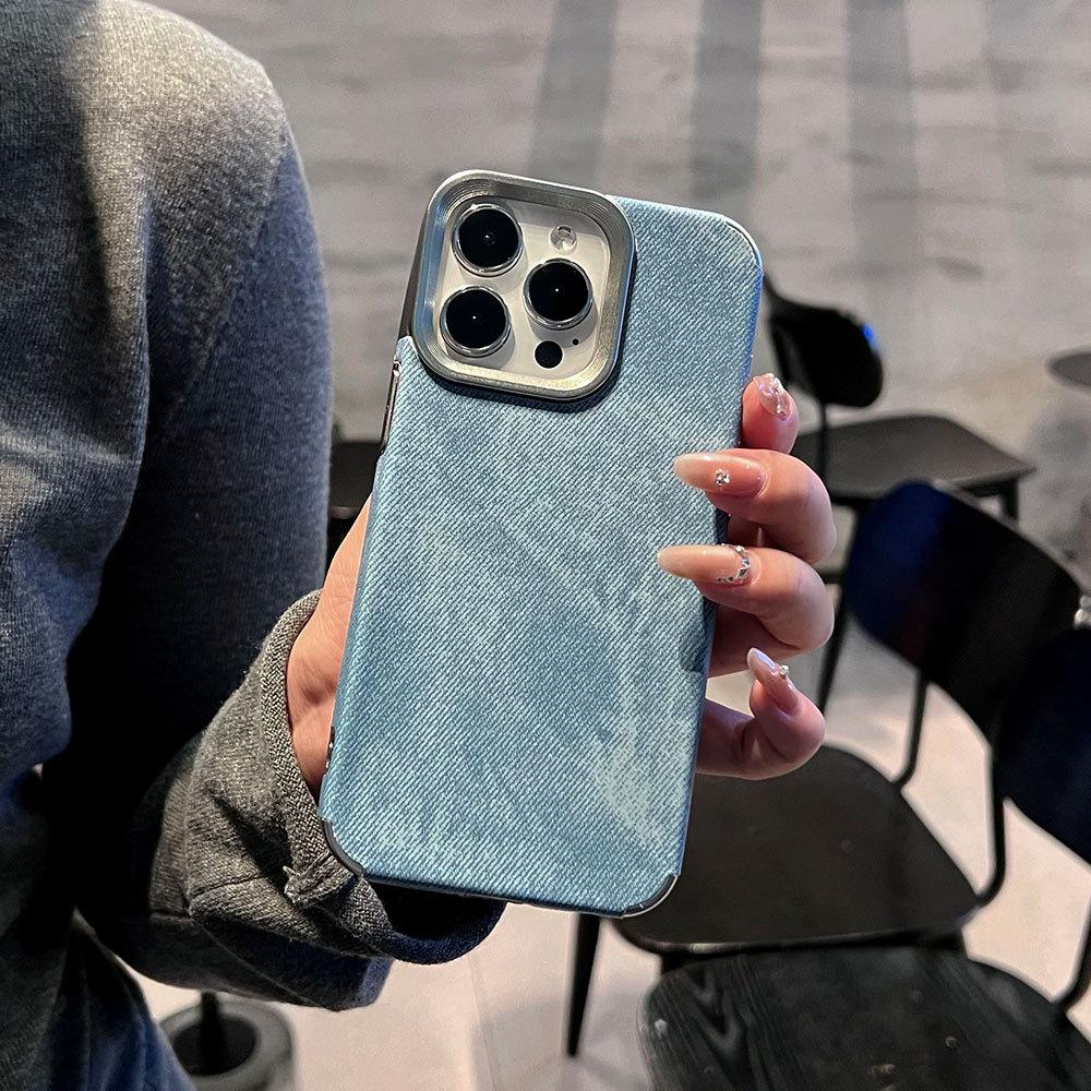 Липкий джинсовый узор подходит для чехла на телефон iPhone16 с вырезами для кнопок, противоударный, Apple 17, чехол с продвинутым дизайном, 15