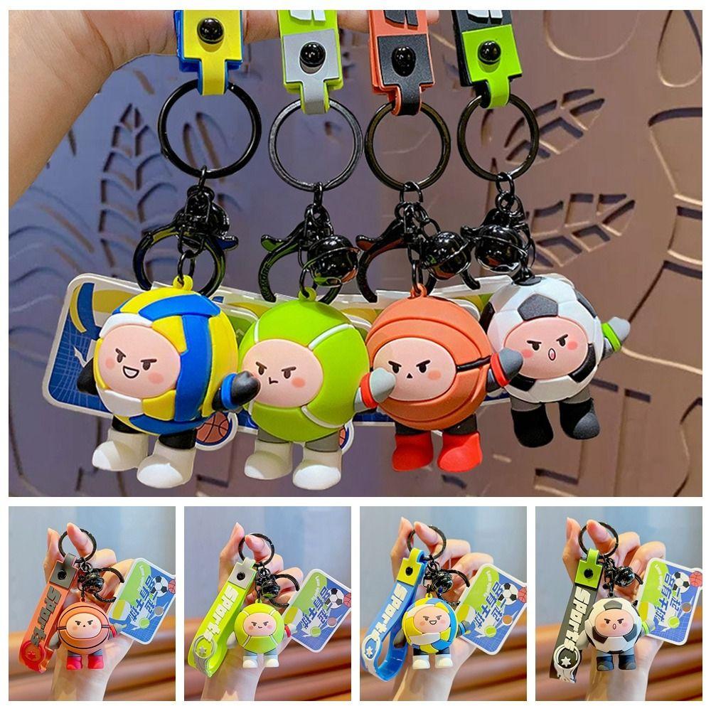 Football Volleyball Tennis Sporting Keyring PVC Volleyball Car Key Pendant  Key Ring Gift
