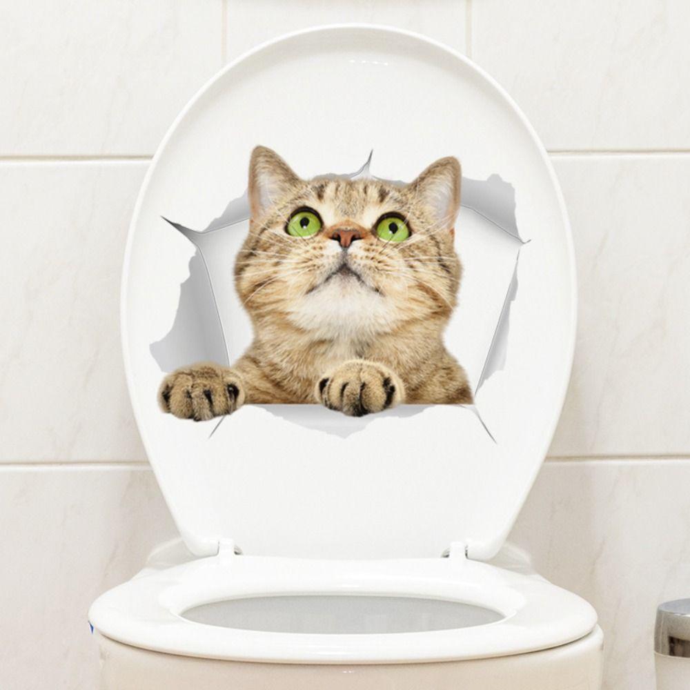 DIY Cat Wall Decal 3D Toilet Seat Decal Creative Cat Toilet Sticker Wall Decor