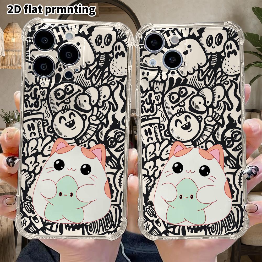 Чехол для телефона: 2D плоский, подходит для iPhone 18 17 16 15 14 13 Pro, прозрачный защитный чехол с четырьмя углами, мультяшные персонажи, Рождество и Хэллоуин