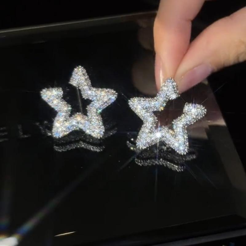 111 silver needle super flash five-pointed star earrings fashionable exquisite light luxury full diamond stud earrings versatile high-end earrings