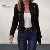Женская куртка с воротником-стойкой, длинный рукав, двубортный короткий костюм, пальто, однотонная деловая верхняя одежда