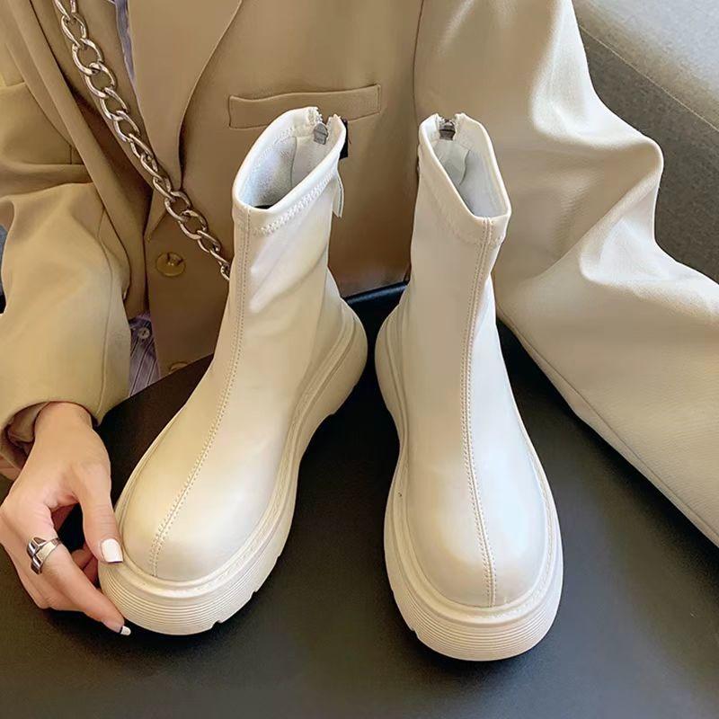 Женские ботинки Martin на толстой подошве и плоском каблуке 2024 года, новые эластичные тонкие ботинки с молнией сзади, короткие ботинки в британском стиле, женские модели