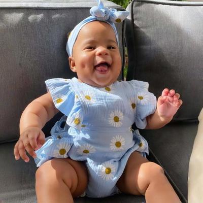 Новорожденный ребенок девочка комбинезон платье с принтом ромашки боди комбинезон с повязкой на голову летняя одежда для младенцев