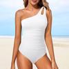 Женский купальник, сексуальный однотонный комбинезон с открытой спиной на одно плечо