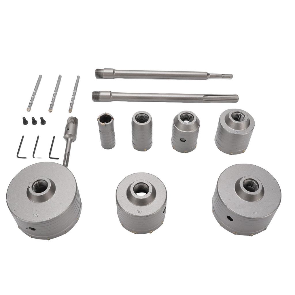 7PCS Hole Saws and 3PCS Connecting Rods Electric Hammer Hole Drilling Cutter Kit for Concrete Brick Cement Wall 30 110mm